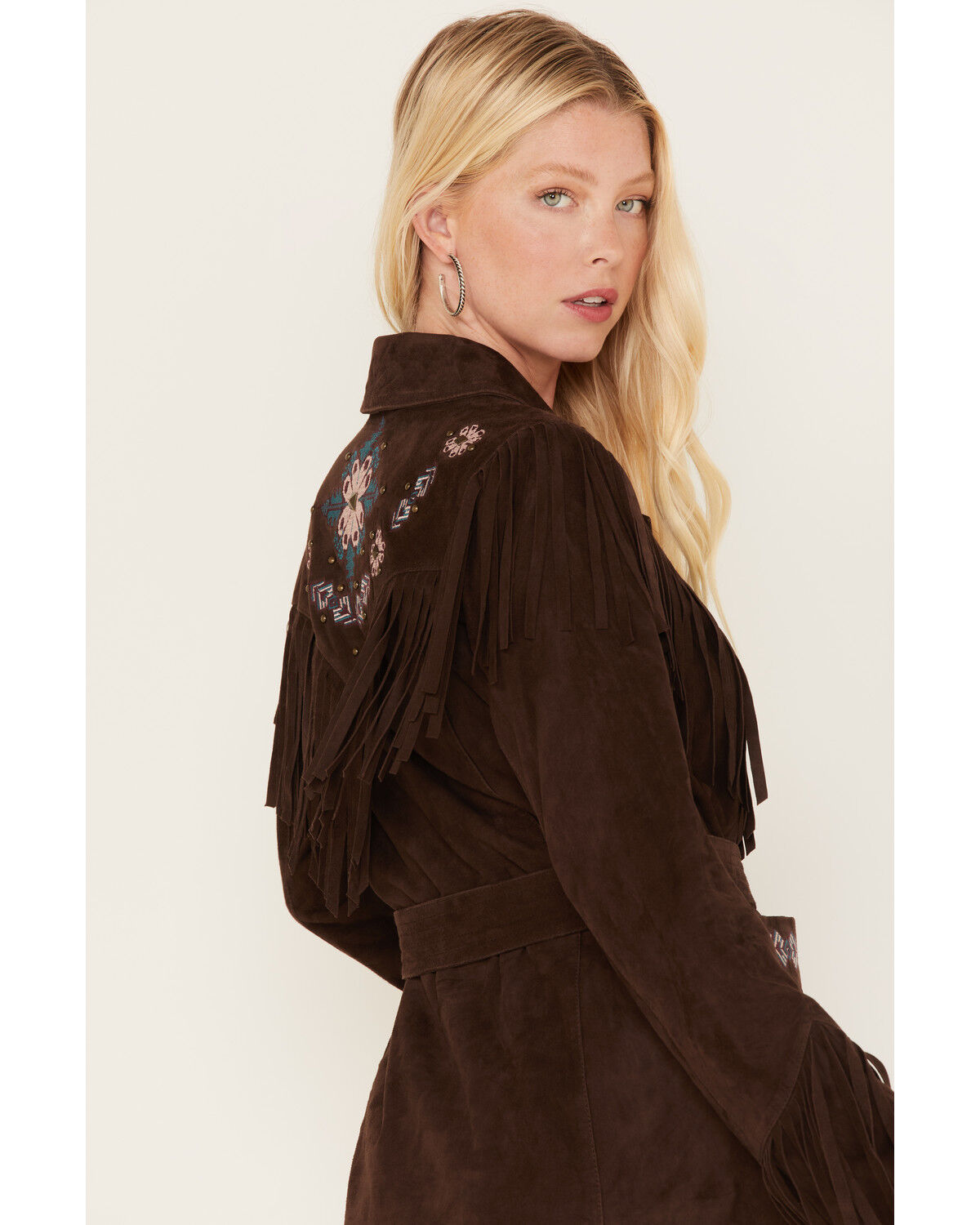 Image #6 - Idyllwind Women's Batavia Embroidered Fringe Suede Coat, Dark Brown, hi-res