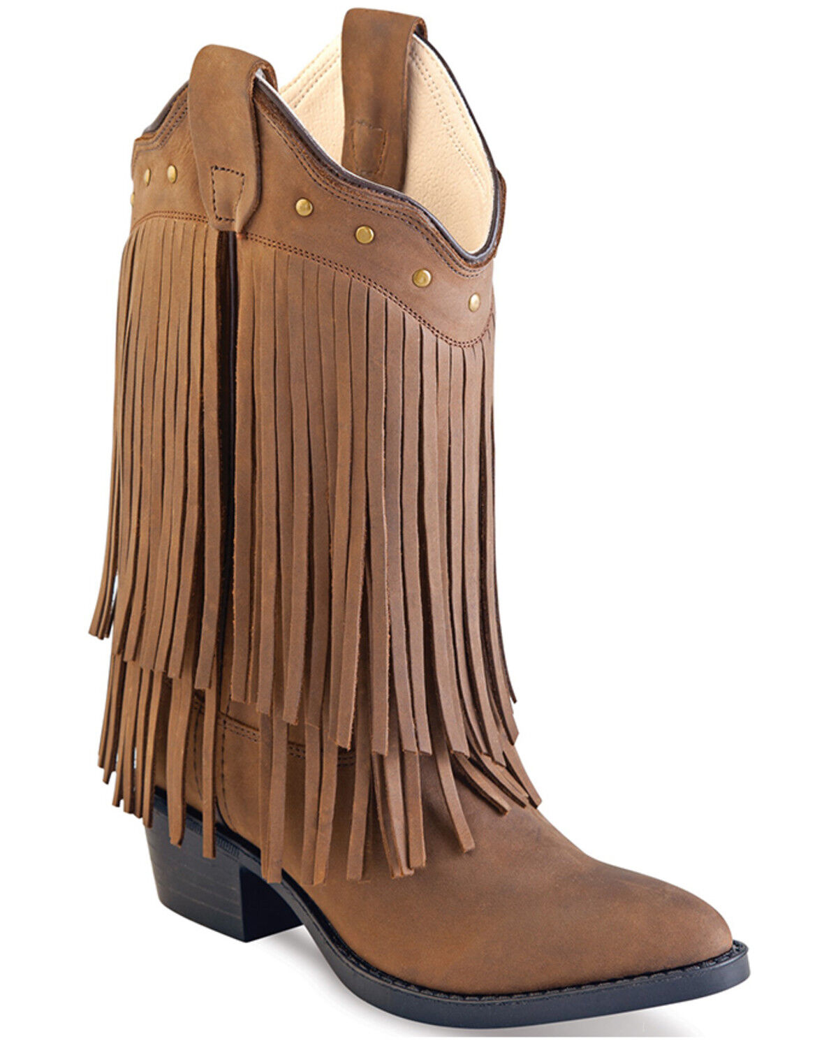 Image #1 - Old West Girls' Fringe Western Boots - Round Toe, Brown, hi-res