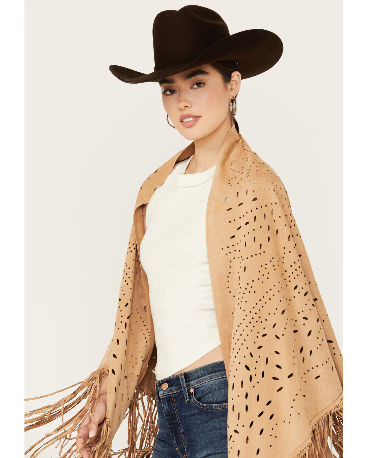 Image #2 - Shyanne Women's Faux Suede Laser Cut Wrap, Coffee, hi-res