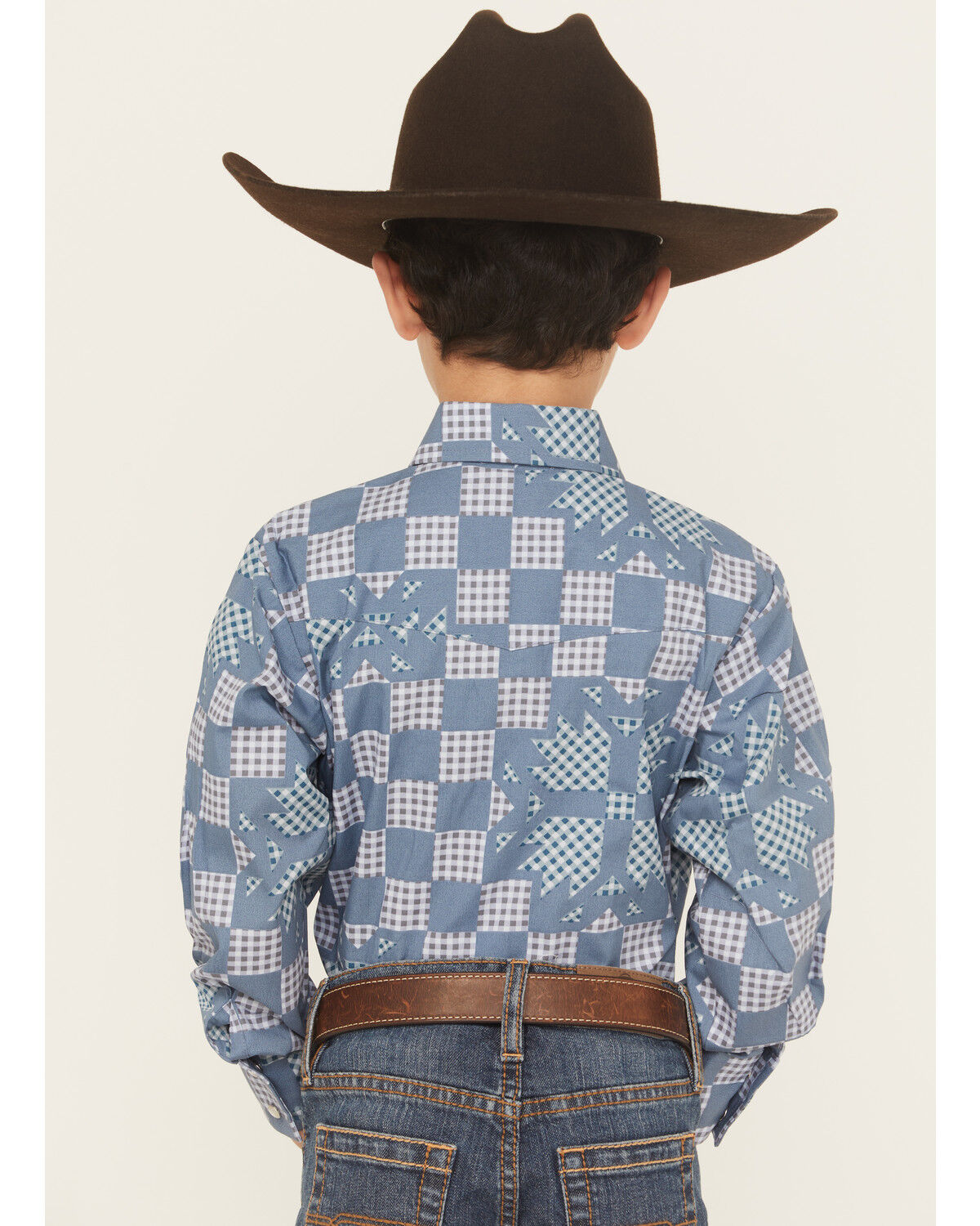 Image #4 - Ely Walker Boys' Quilted Print Long Sleeve Snap Western Shirt, Blue, hi-res