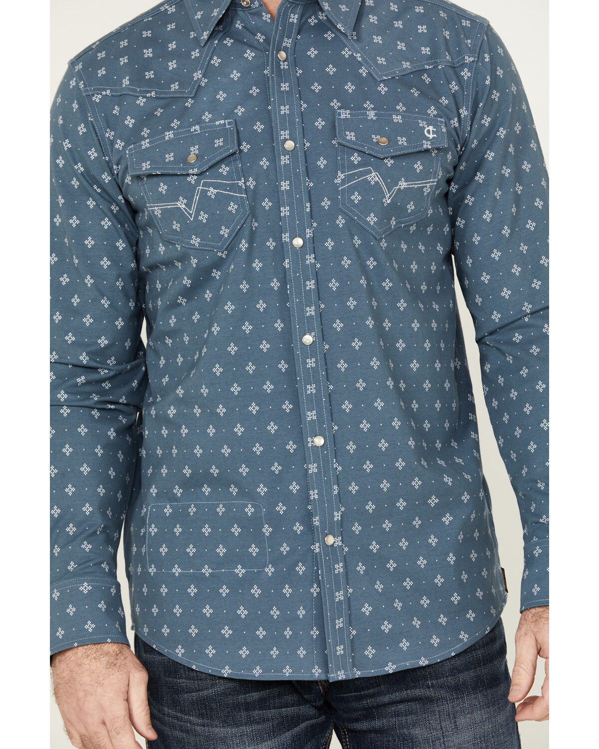 Image #3 - Cody James Men's FR Printed Lightweight Long Sleeve Snap Western Work Shirt, Blue, hi-res