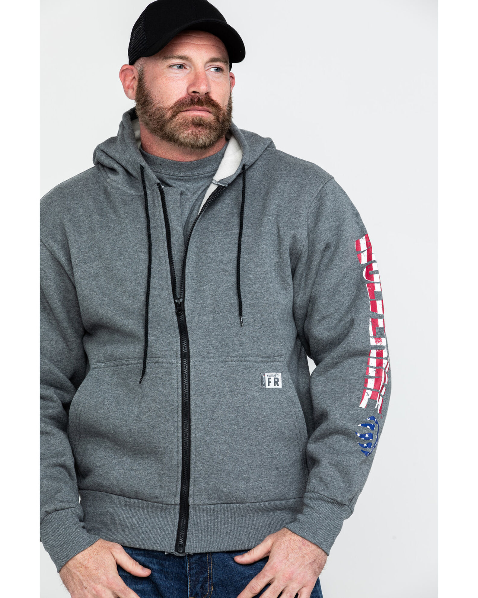 Wolverine Men s FR Logo Sleeve Zip Up Work Hoodie