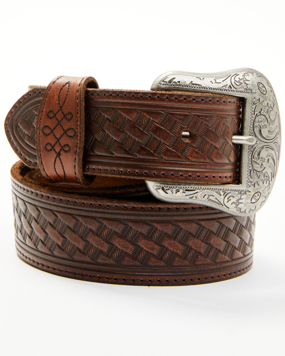 Image #1 - RANK 45® Men's Tonal Stitched Basketweave Belt, Medium Brown, hi-res