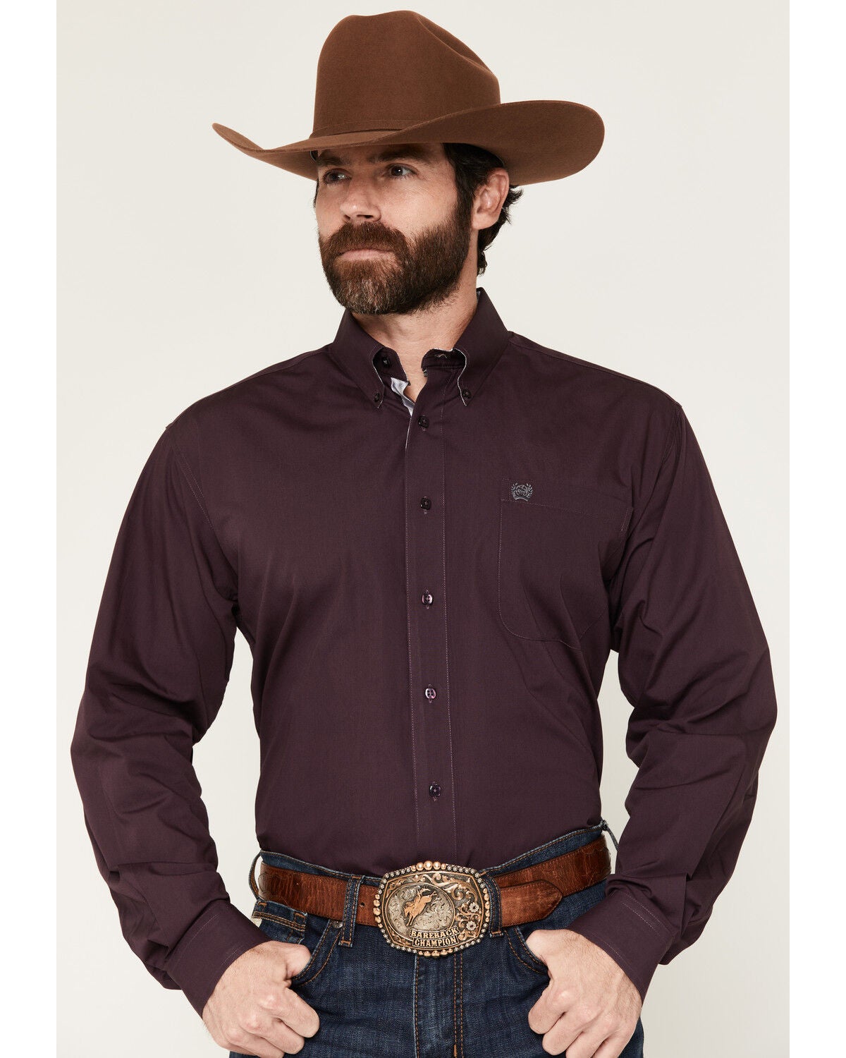 Image #1 - Cinch Men's Solid Long Sleeve Button-Down Western Shirt, Purple, hi-res