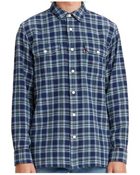 Image #1 - Levi's Men's Navy Peacoat Classic Worker Long Sleeve Button Down Western Flannel Shirt , Navy, hi-res