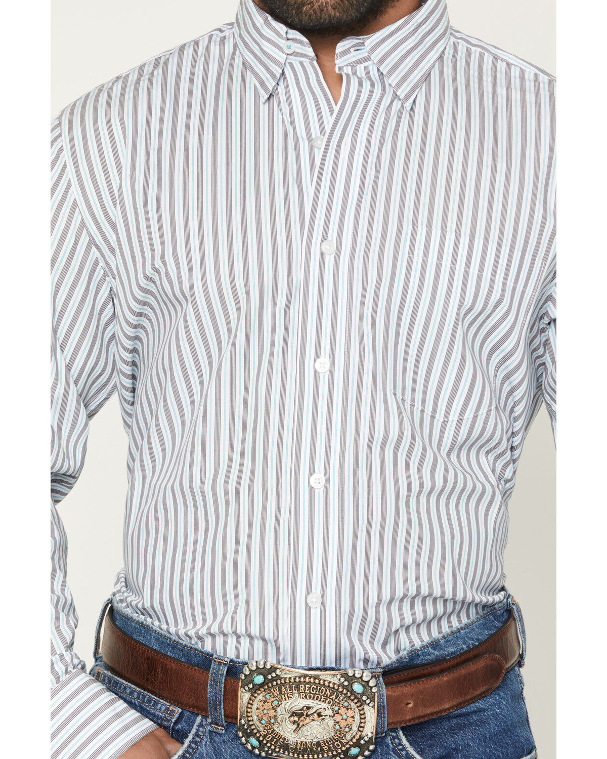 Image #3 - Wrangler X Cody Johnson Men's Striped Print Long Sleeve Button-Down Western Shirt, White, hi-res