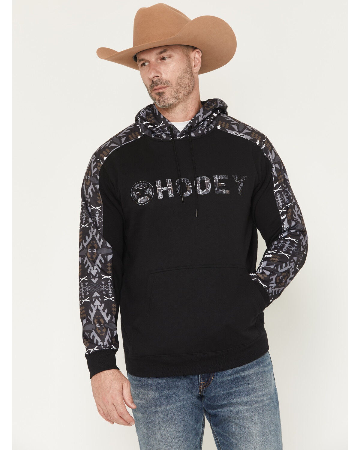 Image #1 - Hooey Men's Canyon Southwestern Sleeve Hooded Sweatshirt, Black, hi-res