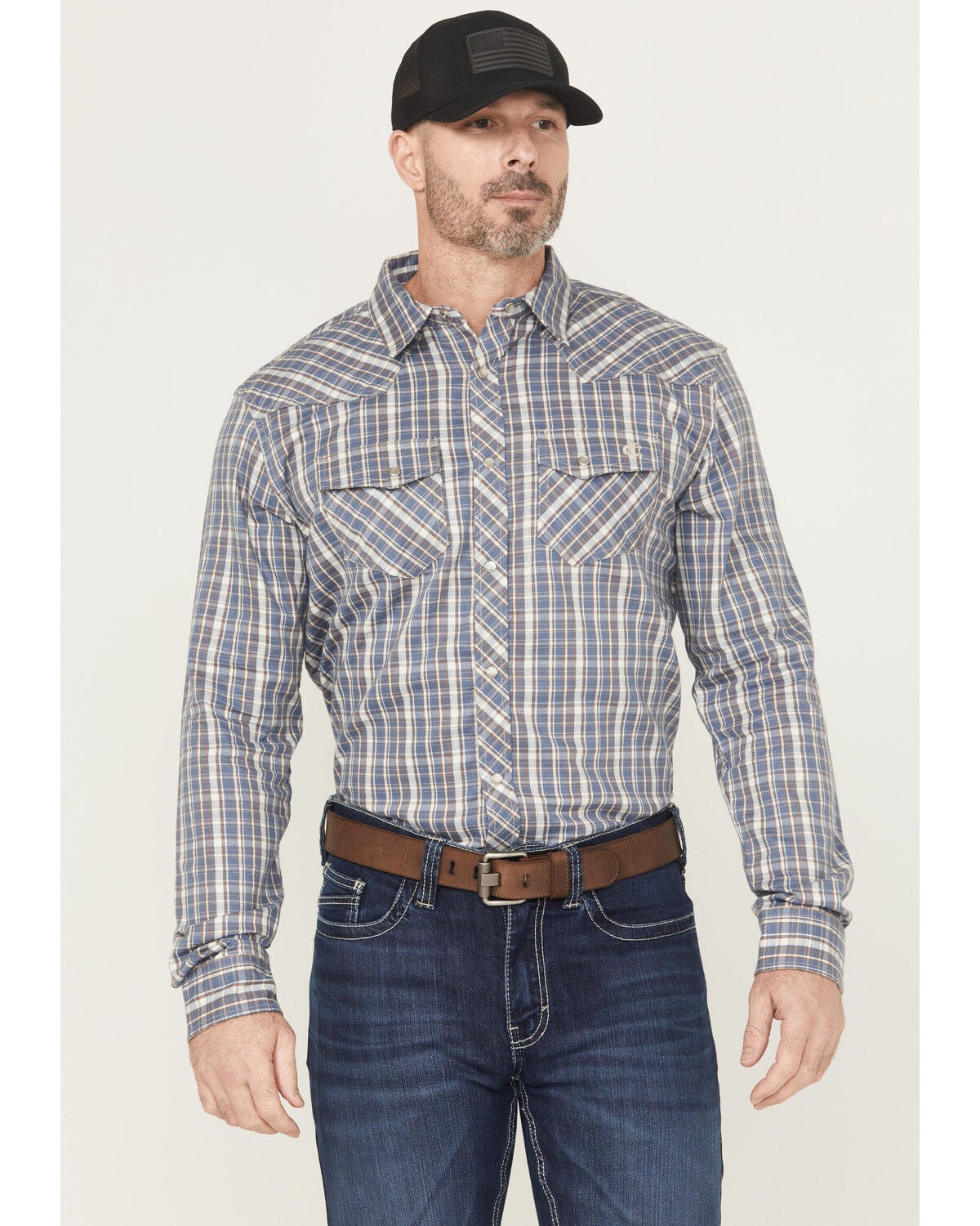 Cody James Men's FR Plaid Print Long Sleeve Snap Work Shirt, Indigo, hi-res