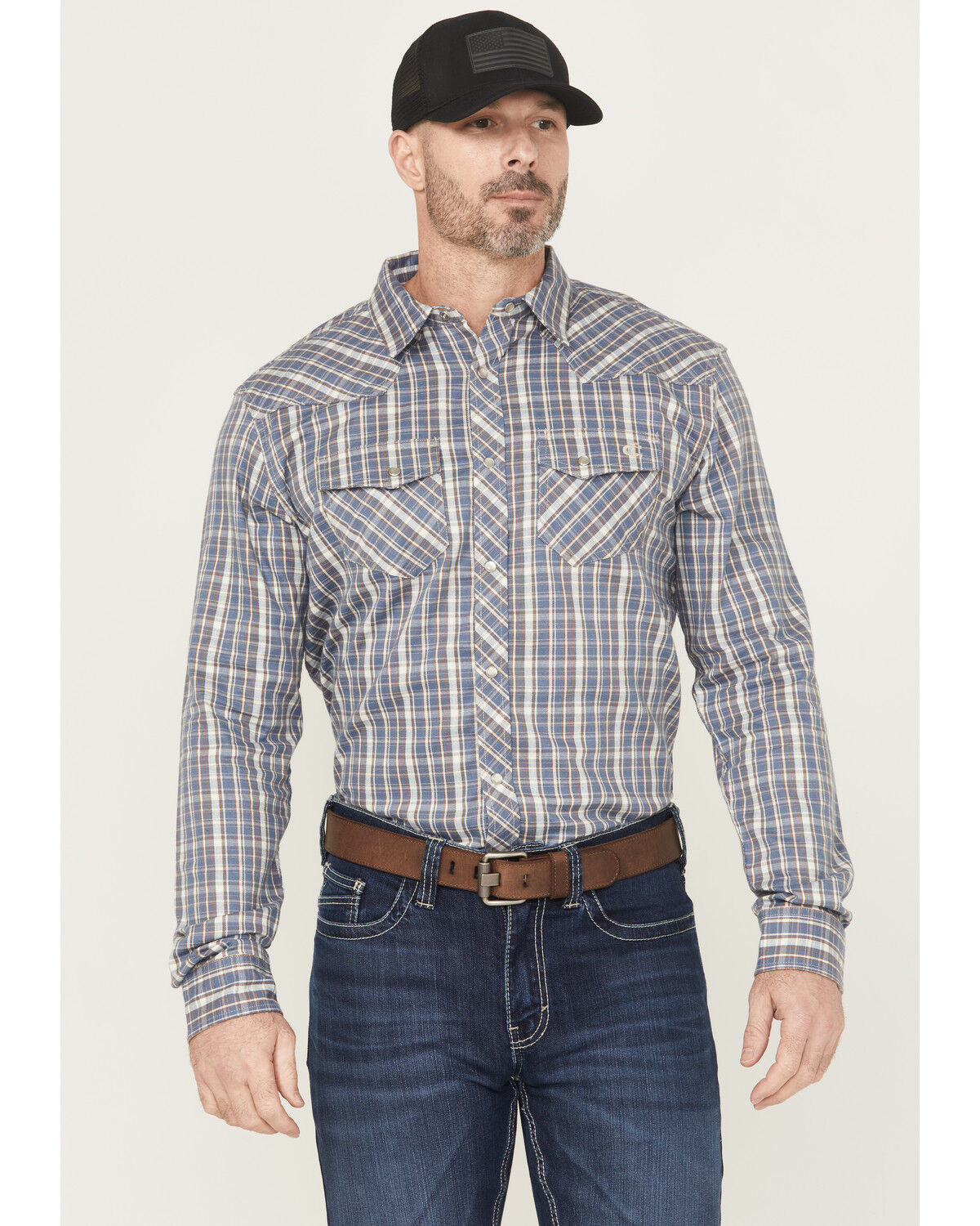 Image #1 - Cody James Men's FR Plaid Print Long Sleeve Snap Work Shirt, Indigo, hi-res