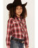 Image #2 - Roper Girls' Plaid Print Long Sleeve Pearl Snap Western Shirt, Red, hi-res