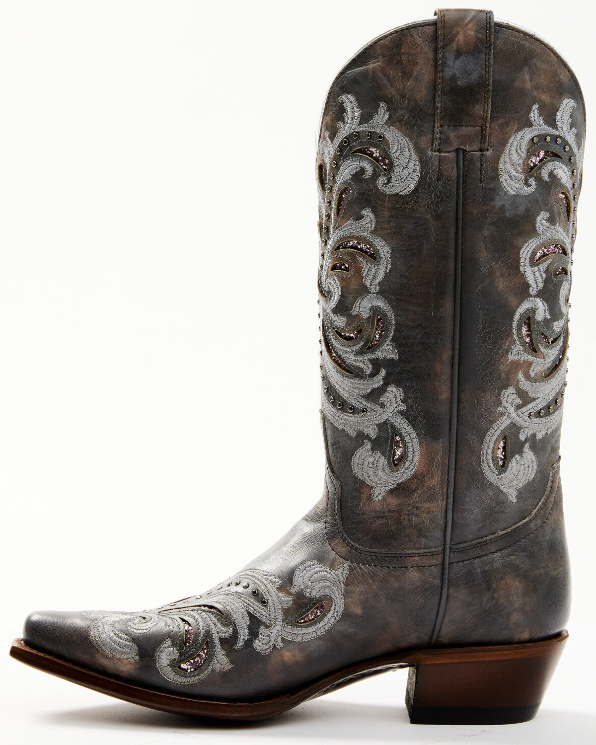 Image #3 - Shyanne Women's Iona Floral Studded Western Boots - Snip Toe, Grey, hi-res