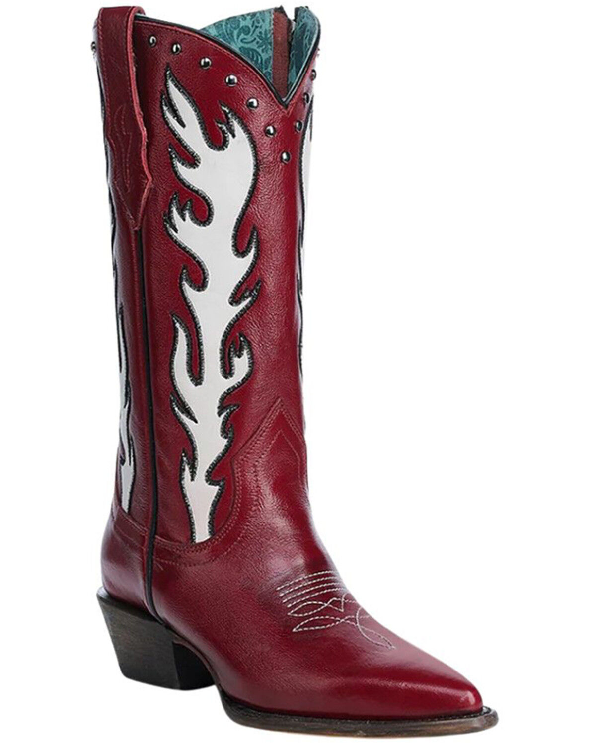 Image #1 - Corral Women's Overlay Studded Tall Western Boots - Snip toe, Red, hi-res