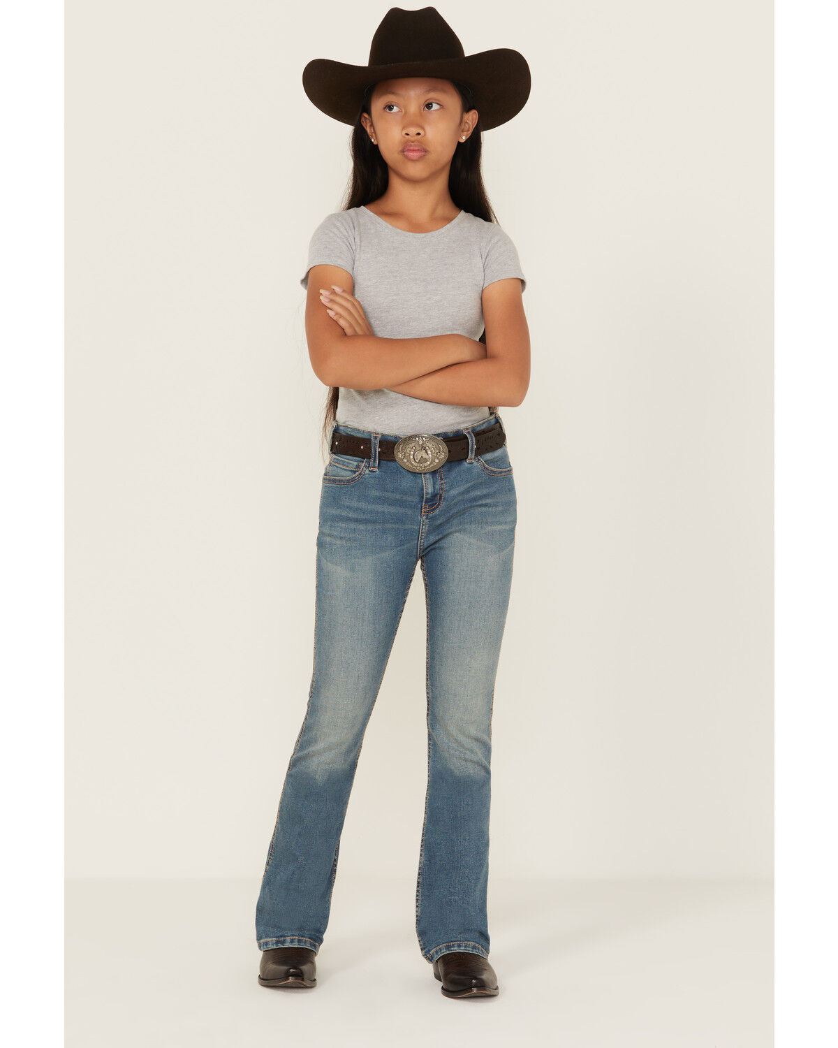 Image #3 - Shyanne Girls' Shayla Bootcut Embroidery Stretch Denim Jeans, Medium Wash, hi-res