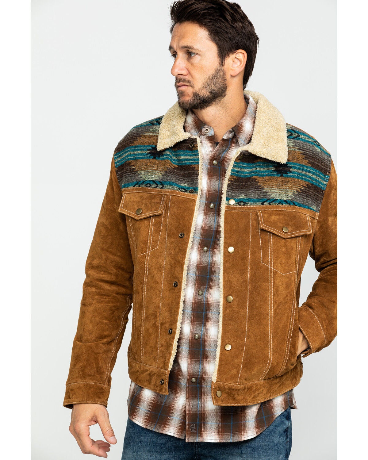 Scully Men's Cafe Brown Boar Suede Jean Jacket - Big, Brown, hi-res