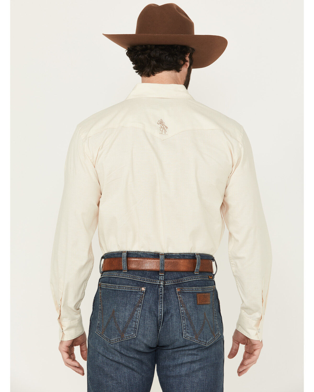 Image #4 - Panhandle Men's Solid Embroidered Long Sleeve Snap Western Shirt, Natural, hi-res