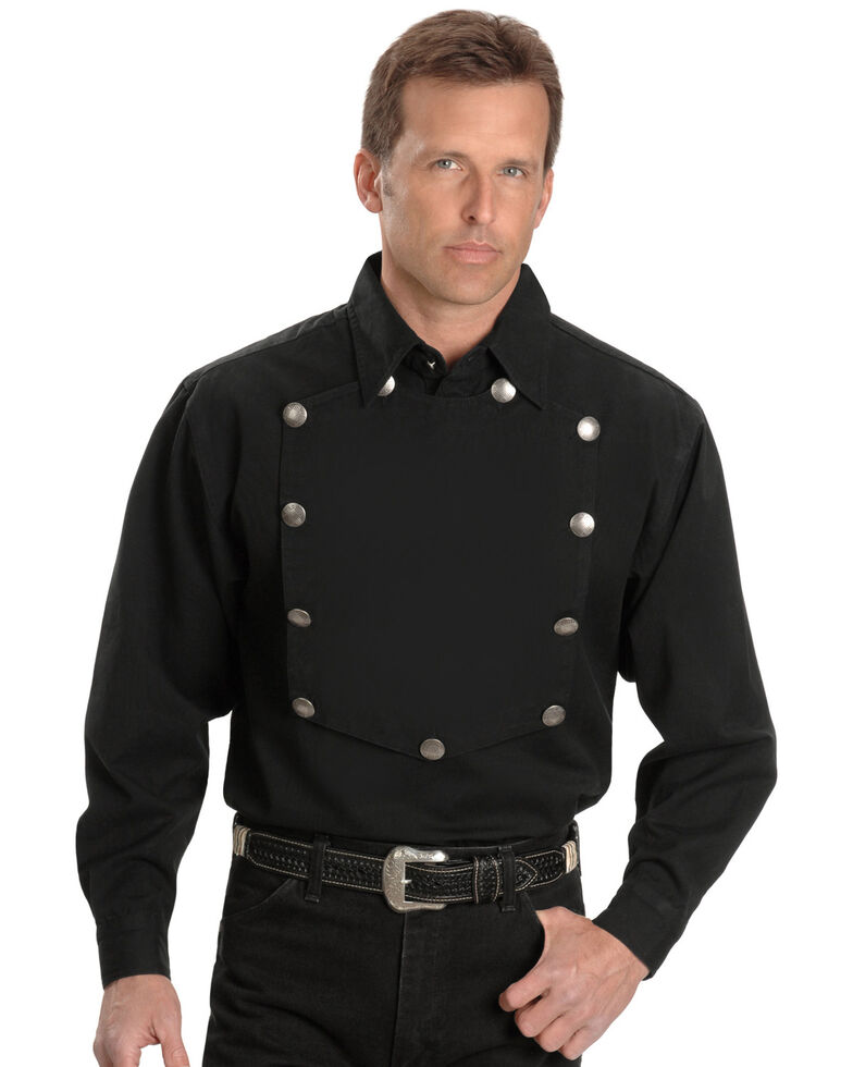 Rangewear by Scully Men's Solid Frontier Engineer Long Sleeve Western Bib Shirt, Black, hi-res