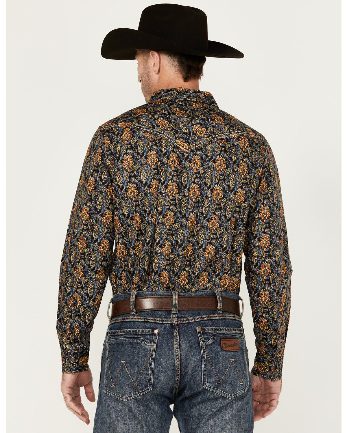 Image #4 - Cody James Men's Vaquero Paisley Print Long Sleeve Snap Western Shirt, Dark Blue, hi-res