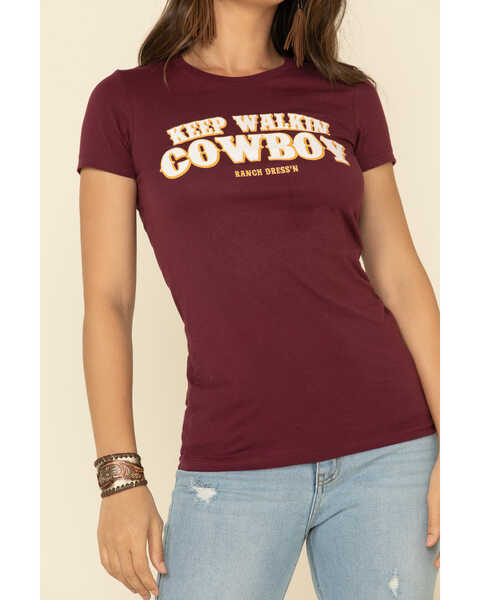 Ranch Dress'n Women's Keep Walkin Cowboy Graphic Tee , Wine, hi-res
