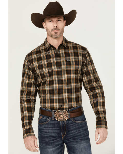 Kimes Ranch Men's Aldrich Plaid Print Long Sleeve Button-Down Performance Stretch Western Shirt, Black, hi-res