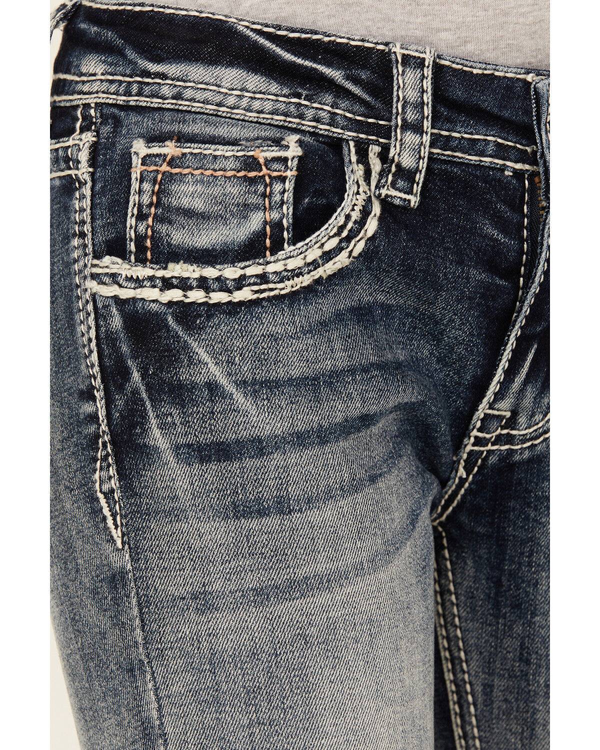 Image #4 - Grace in LA Little Girls' Light Wash Horseshoe Floral Bootcut Denim Jeans, Medium Wash, hi-res