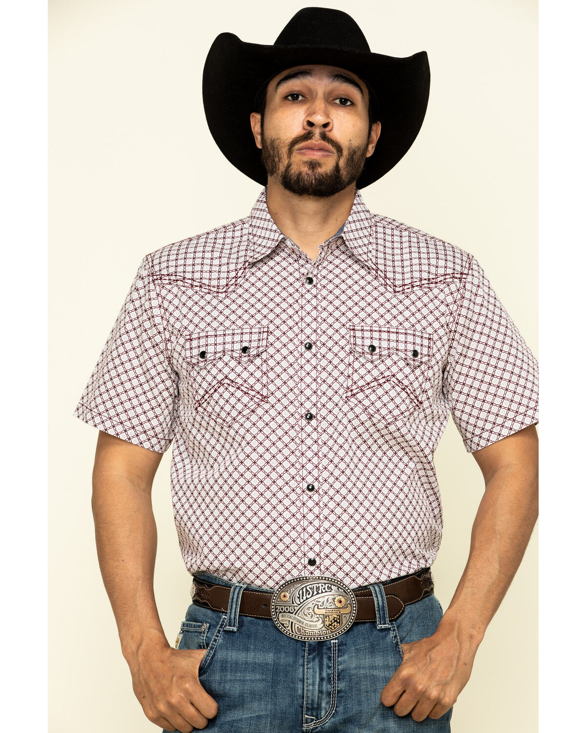 Image #1 - Cody James Men's Kaleidoscope Geo Print Short Sleeve Western Shirt, Maroon, hi-res
