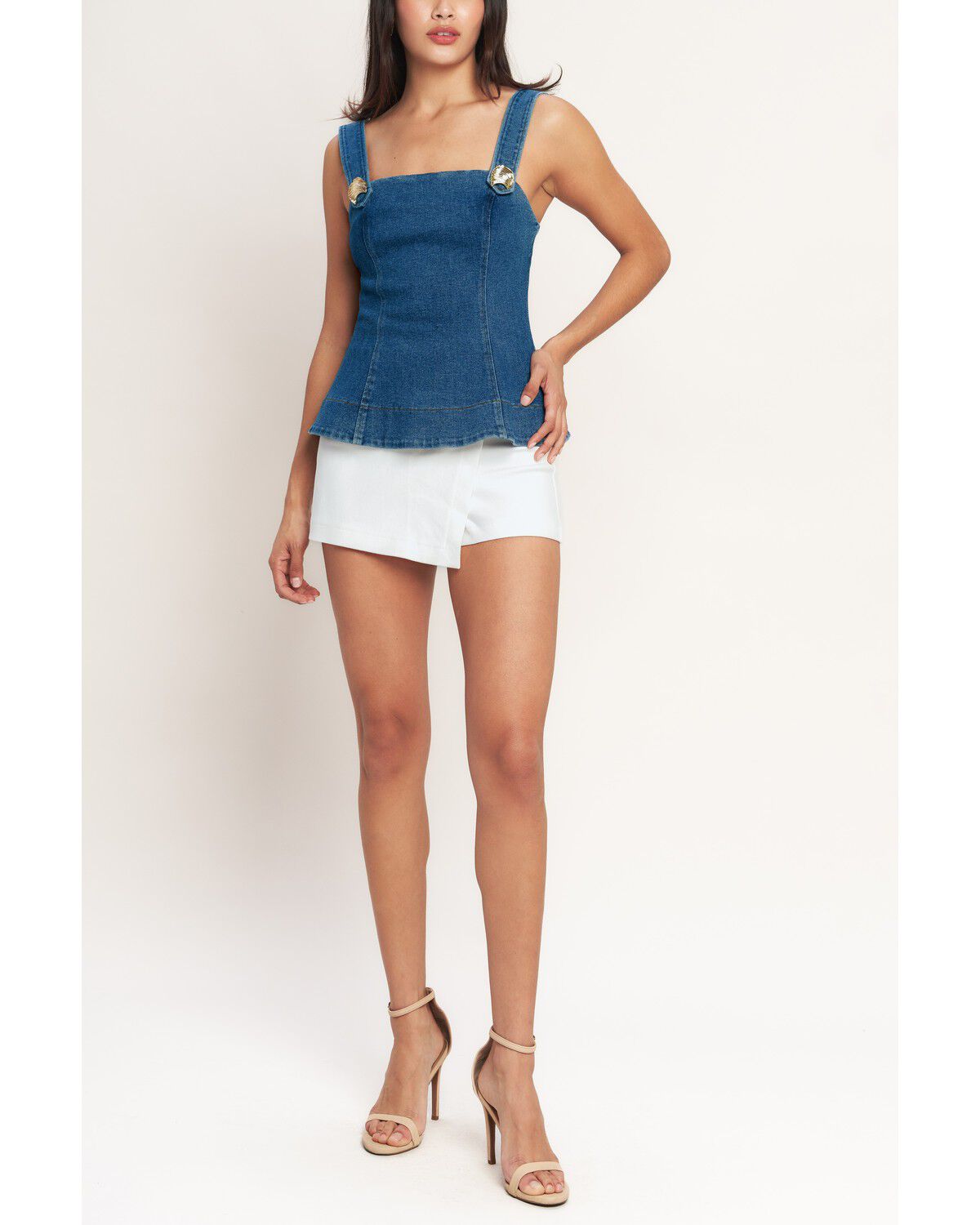 Image #2 - Flying Tomato Women's Sweet Denim Peplum Top, Medium Wash, hi-res