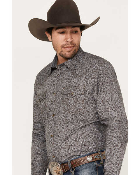 Image #2 - Cody James Men's Down Range Medallion Print Long Sleeve Western Snap Shirt, Dark Brown, hi-res