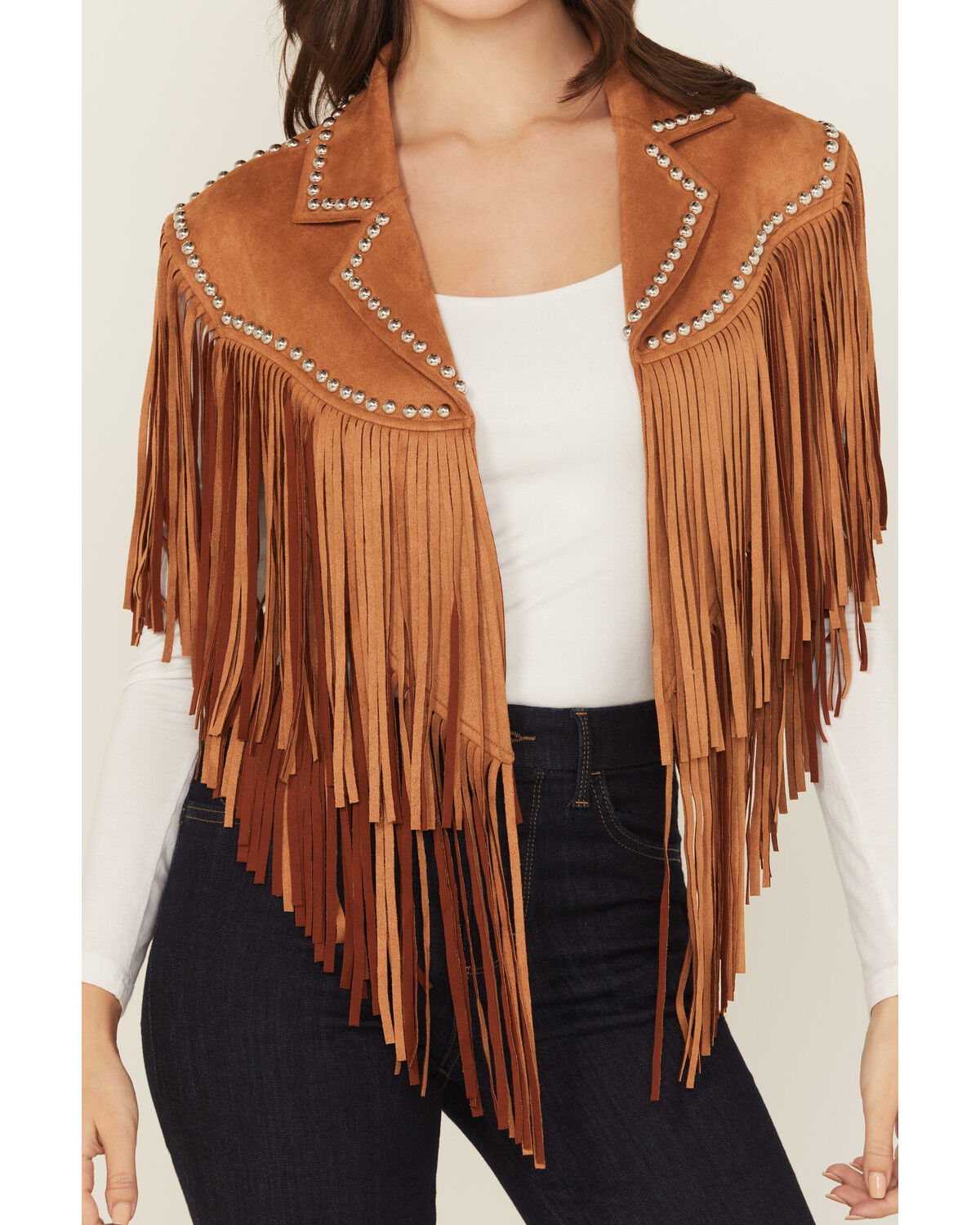 Image #3 - Saints & Hearts Women's Faux Suede Studded Cape, Brown, hi-res