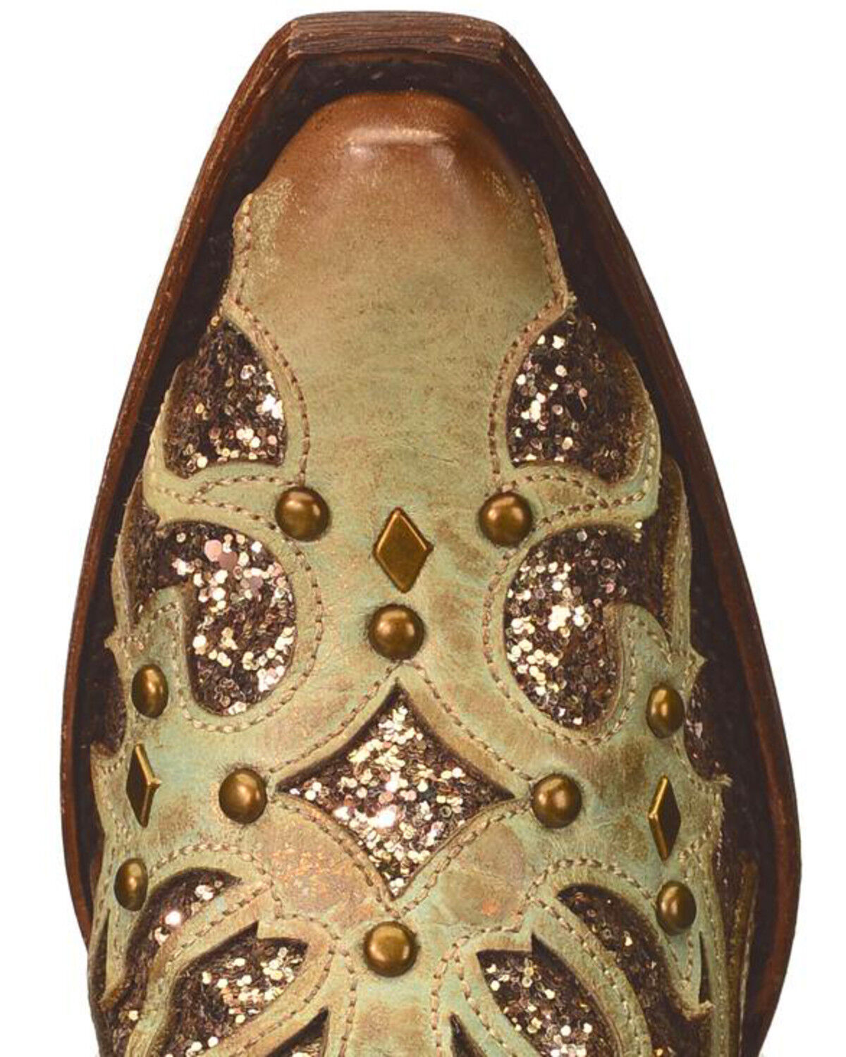 Image #6 - Corral Women's Mint Glitter Inlay Western Boots - Snip Toe, Green, hi-res