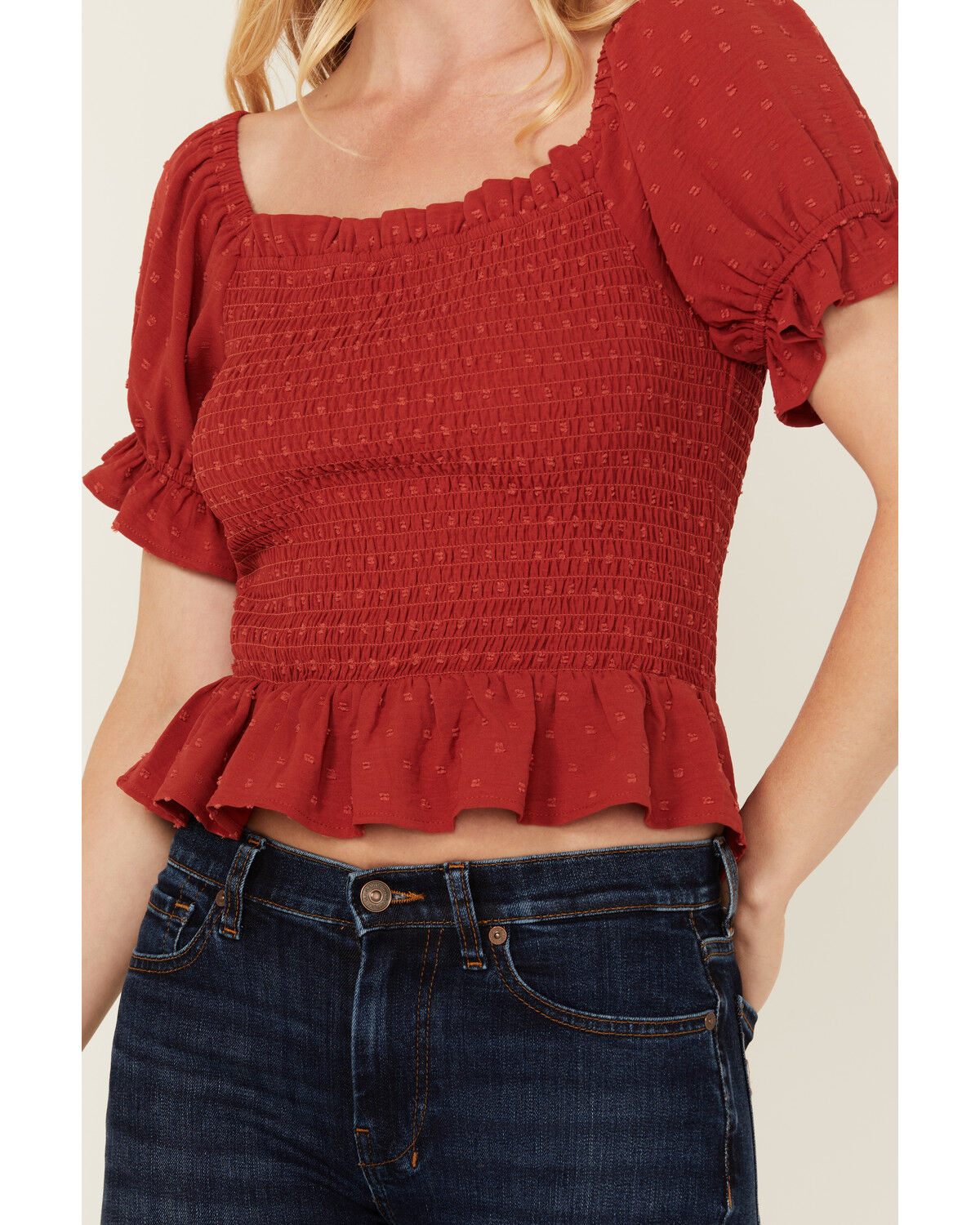 Image #3 - Wild Moss Women's Smocked Short Sleeve Shirt, Rust, hi-res