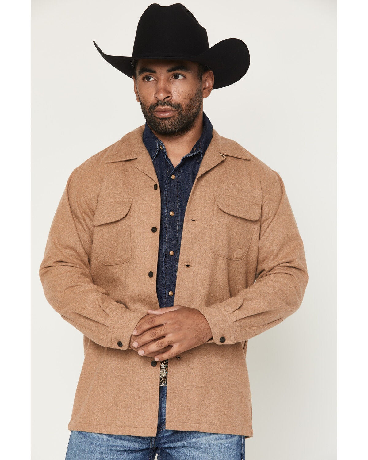 Pendleton Men's Original Board Solid Long Sleeve Button-Down Shirt Jacket, Tan, hi-res