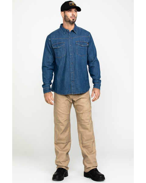 Hawx Men's Stonewashed Denim Snap Long Sleeve Work Shirt , Blue, hi-res