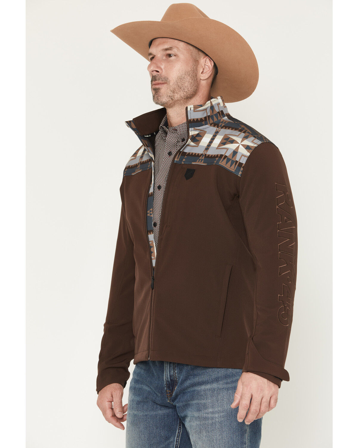 Image #2 - RANK 45® Men's Cheneka 2.0 Colorblock Southwestern Print Softshell Jacket, Brown, hi-res