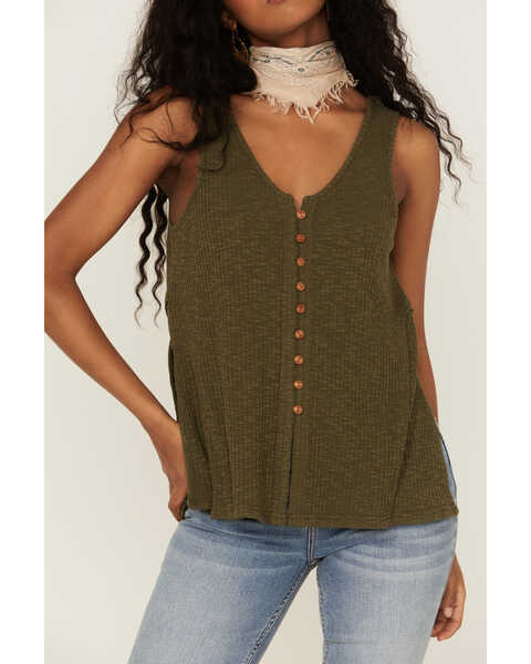 Image #3 - Cleo + Wolf Women's Olive Relaxed Button Front Slub Tank, Olive, hi-res