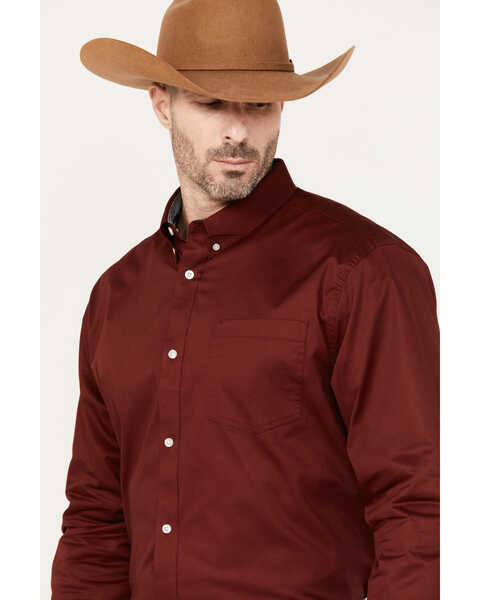Image #2 - RANK 45® Men's Twill Logo Long Sleeve Button-Down Stretch Western Shirt , Wine, hi-res