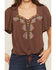 Image #3 - Shyanne Women's Floral Embroidered Short Sleeve Shirt, Brown, hi-res