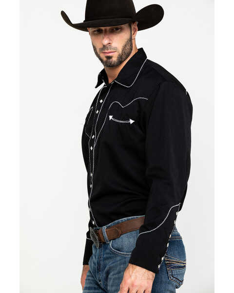 Image #3 - Scully Men's Embroidered Long Sleeve Snap Western Shirt , Black, hi-res