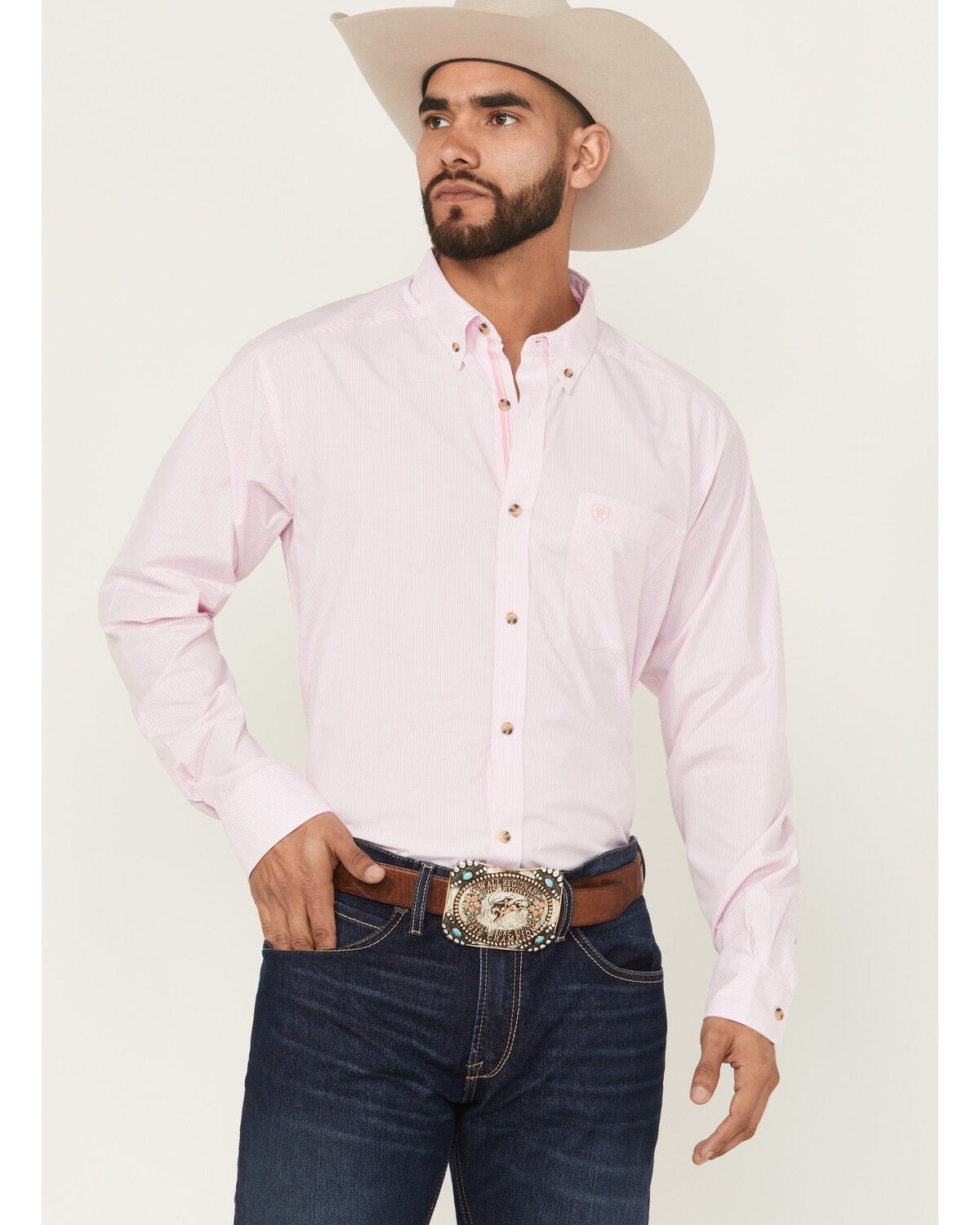 Pink Striped Long Sleeve Western Shirt 