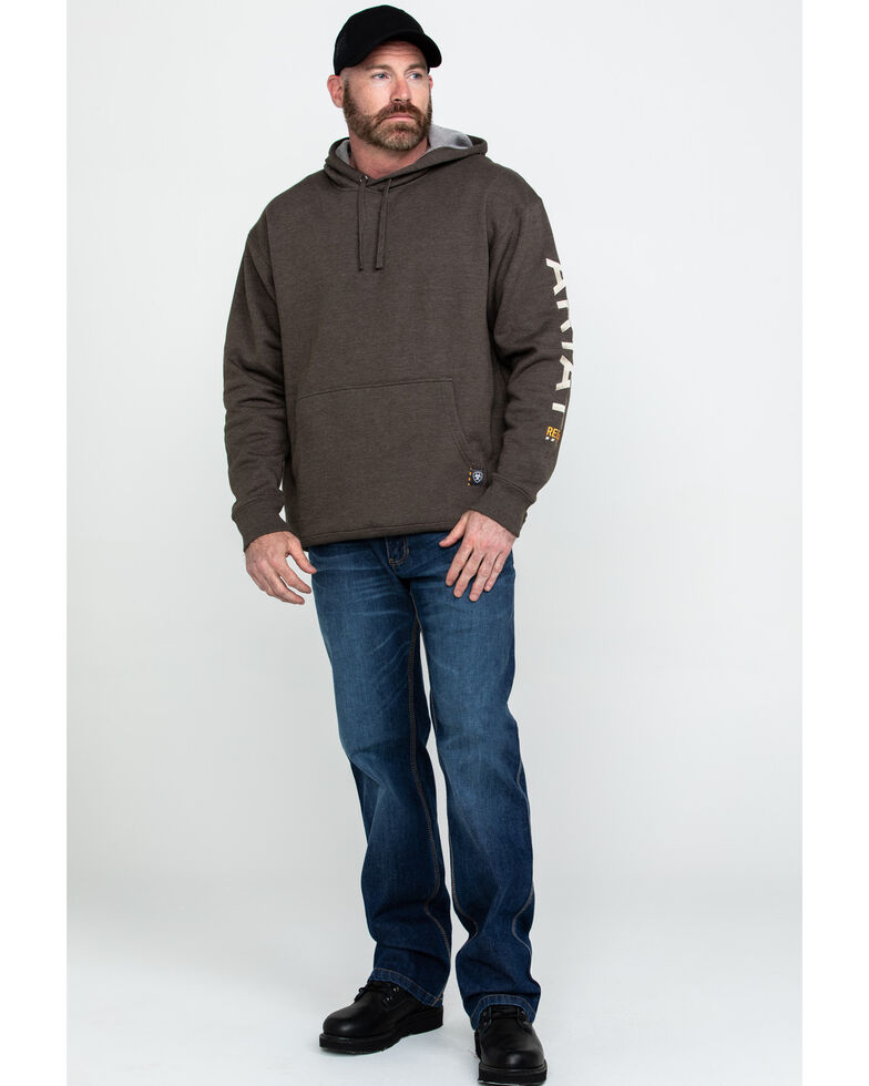 Ariat Men's Heather Bark Rebar Graphic Hooded Sweatshirt - Big & Tall , Bark, hi-res