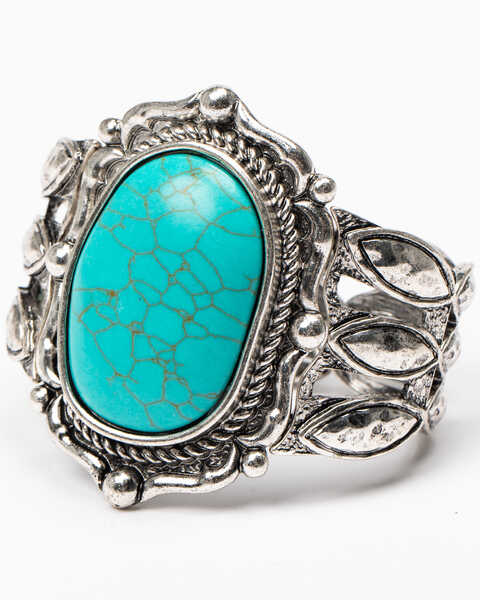 Image #1 - Shyanne Women's Roaming West Large Turquoise Stone Stretch Cuff, Silver, hi-res