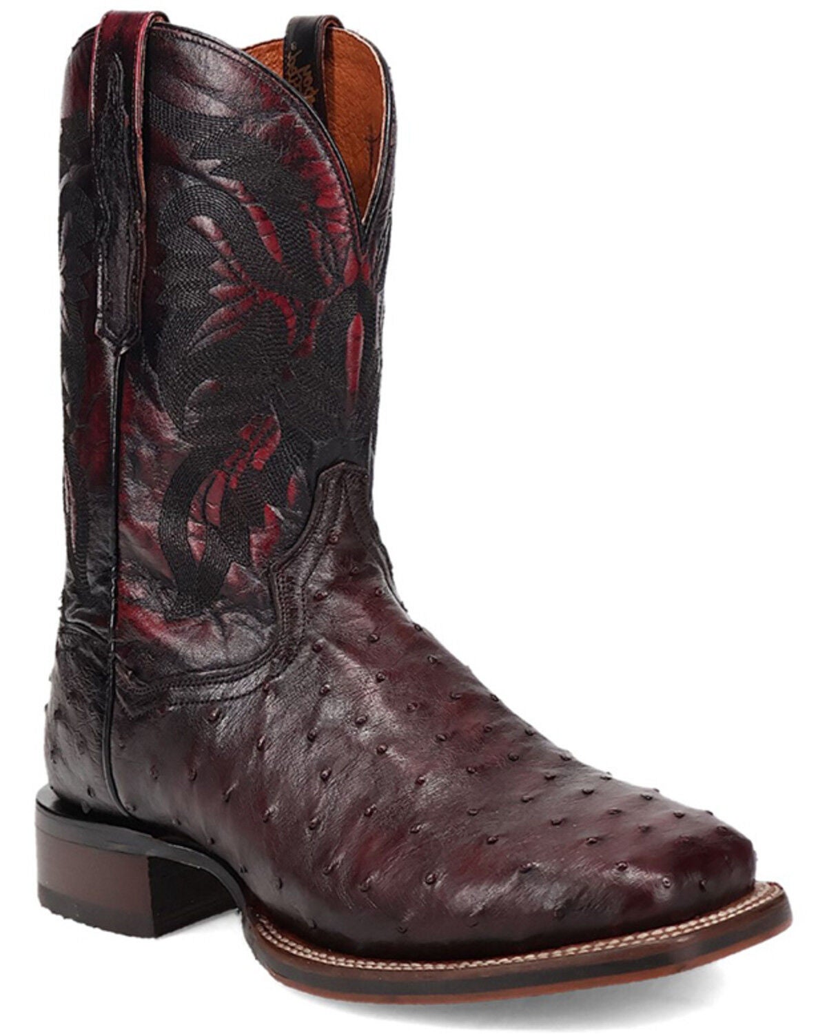 Dan Post Men's Alamosa Exotic Ostrich Western Boots - Broad Square Toe, Black Cherry, hi-res