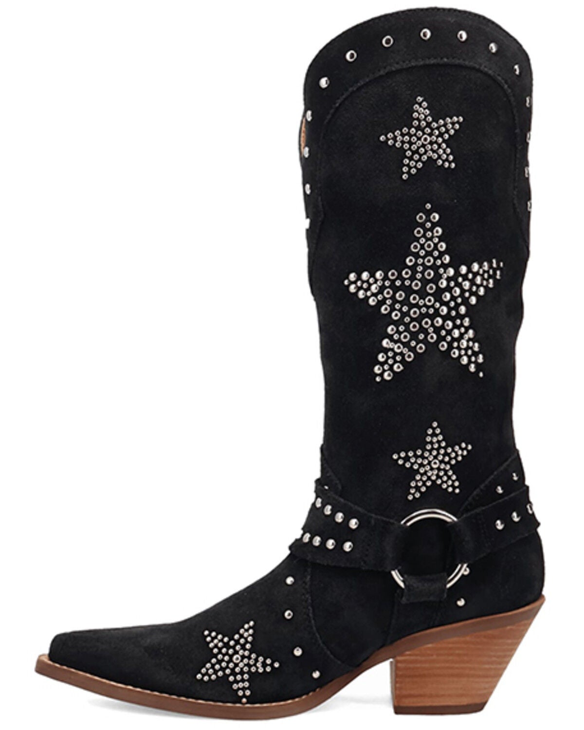 Image #3 - Dingo Women's Lucky Stars Embellished Suede Tall Western Boots - Round Toe, Black, hi-res