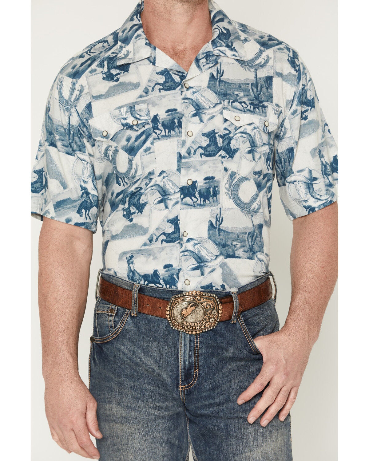 Image #3 - Wrangler Men's Coconut Cowboy Printed Short Sleeve Snap Western Shirt, Blue, hi-res