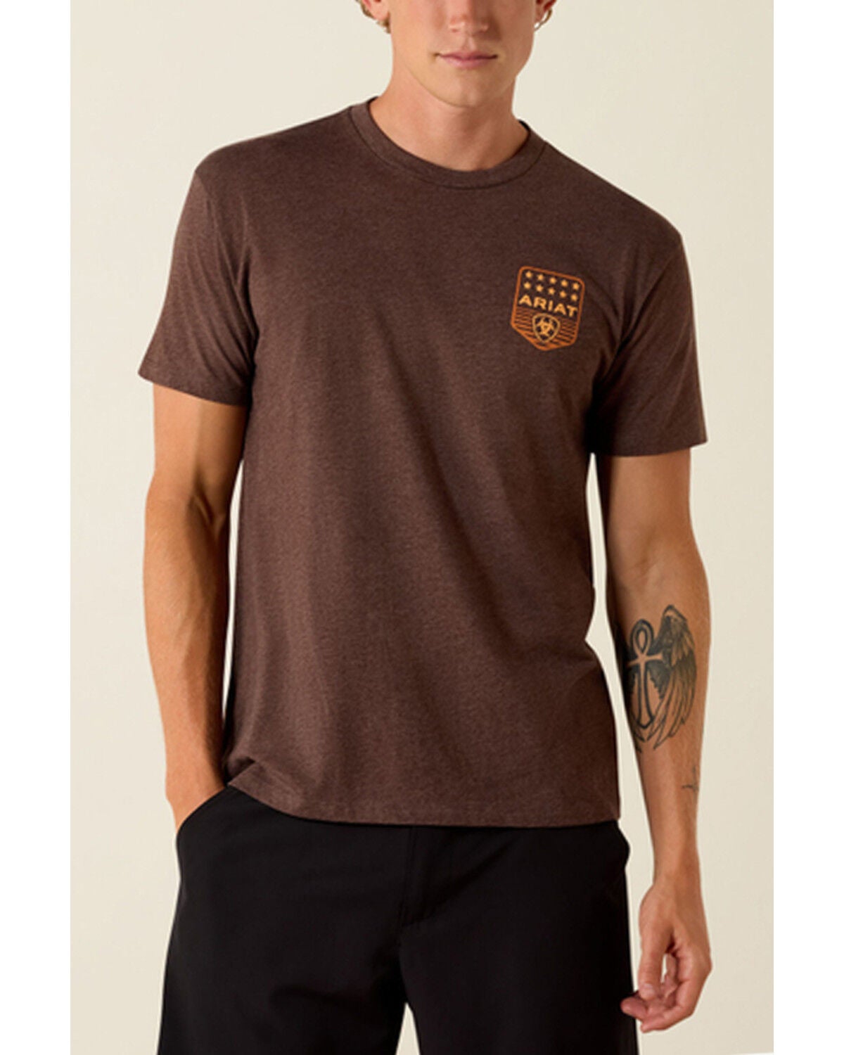 Image #2 - Ariat Men's Logo Patriotic Badge Short Sleeve Graphic T-Shirt, Brown, hi-res