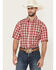 Image #1 - Wrangler Men's Wrinkle Free Plaid Print Short Sleeve Pearl Snap Stretch Western Shirt, Red, hi-res