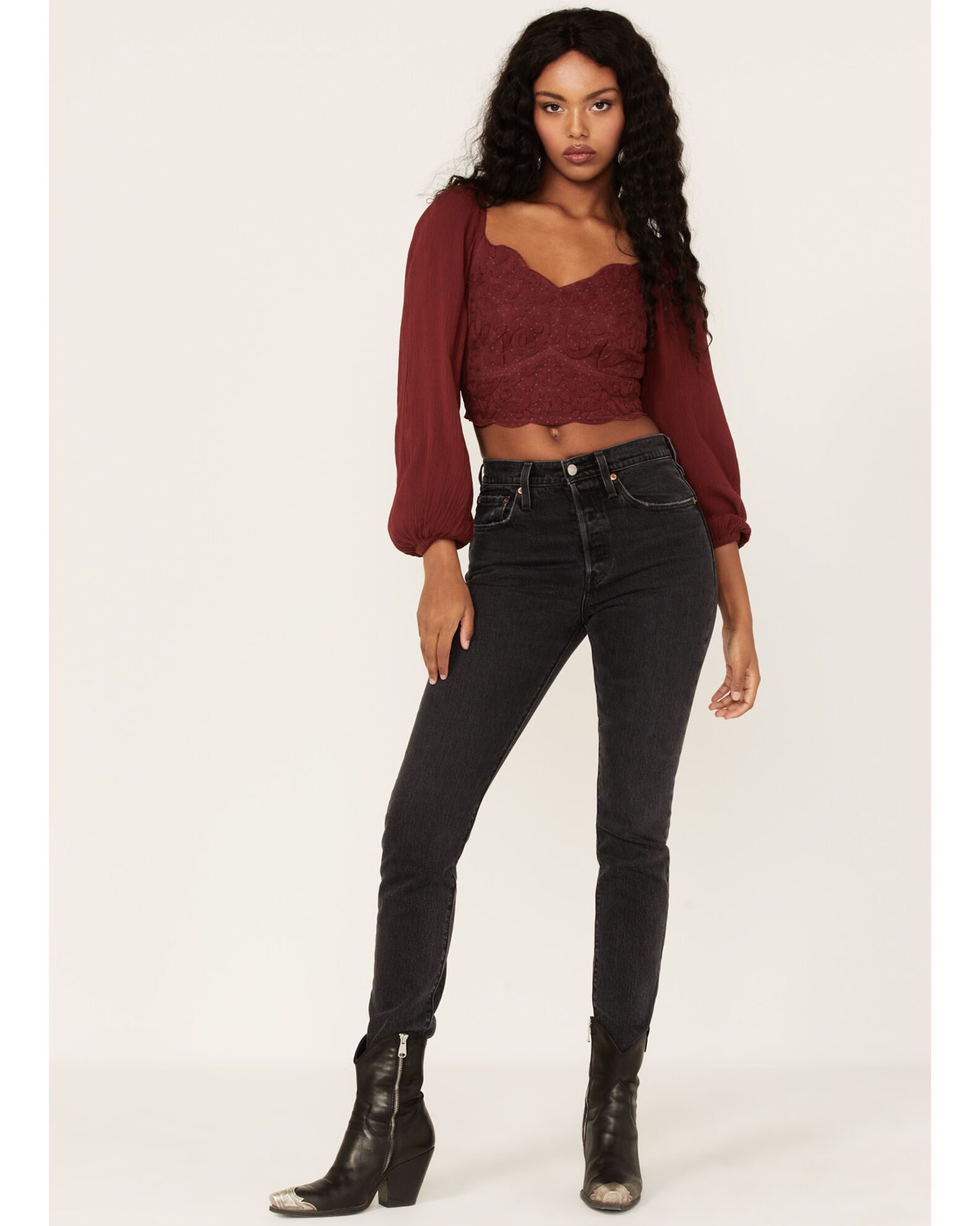Embroidered mesh store crop top
