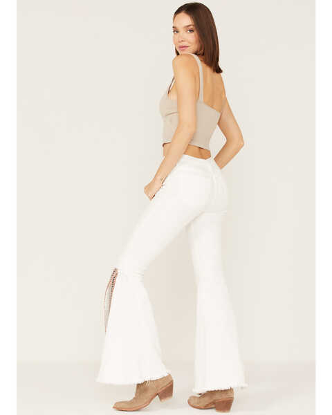 Image #3 - Saints & Hearts Women's High Rise Embroidered Slit Flare Jeans, White, hi-res