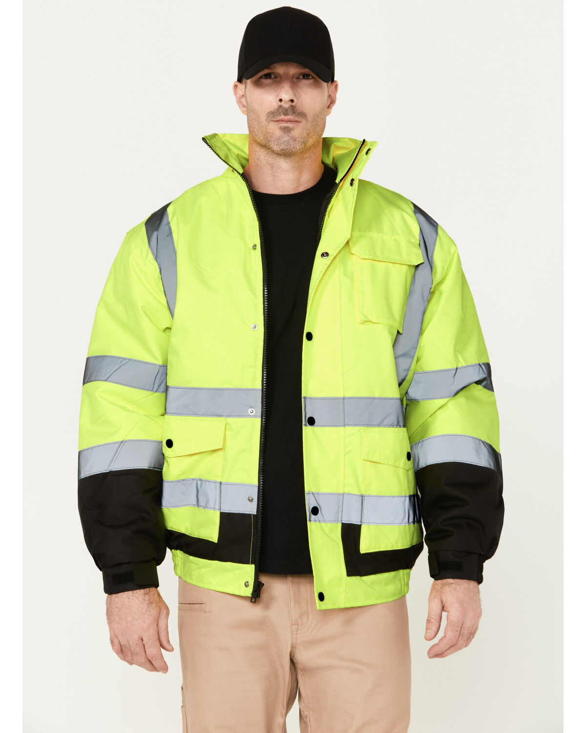 Image #1 - Hawx Men's High-Visibility Bomber Work Jacket, Yellow, hi-res