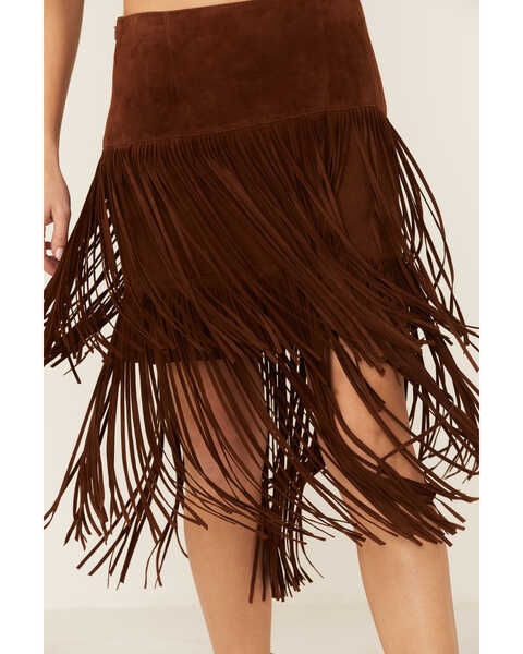 Stetson Women's Brown Fringe Suede Skirt, Brown, hi-res