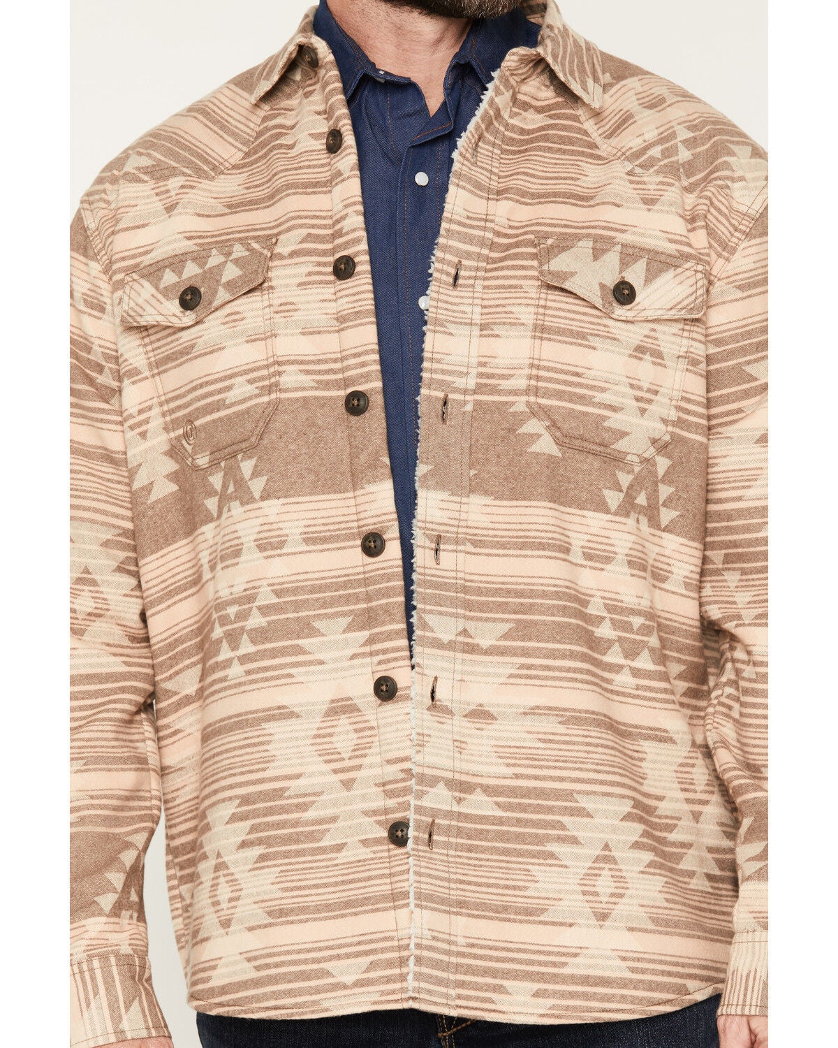 Image #3 - Cody James Men's Abberville Southwestern Striped Sherpa Lined Shirt Jacket, Pecan, hi-res